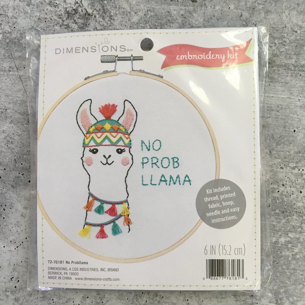 NEW No Probllama Embroidery Kit by Dimensions, 6 inch